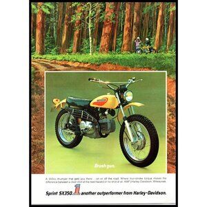 1972 Harley Davidson Sprint SX350 Motorcycle Vintage Print Ad Dirt Road Wall Art